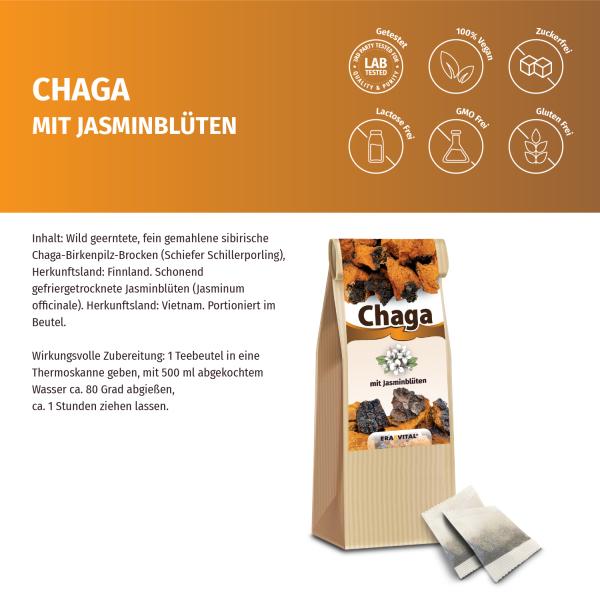 Chaga-Pilz mit Jasminblüten - Im Teebeutel