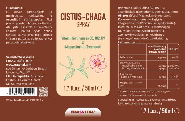 cistus chaga sieni vitamiini b6 b12 b9 folaatti magnesium l treonaatti pyridoksaali-5-fosfaatti metyylikobalamiini ja adenosyylikobalamiini L-5-metyylitetrahydrofolaatti kalsium oikealle kiertävä L(+) maitohappo